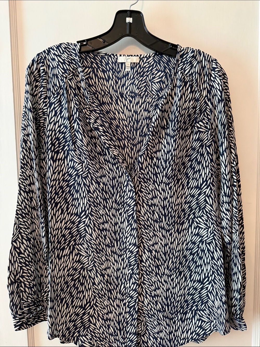 Joie Navy and White Printed V-Neck Blouse